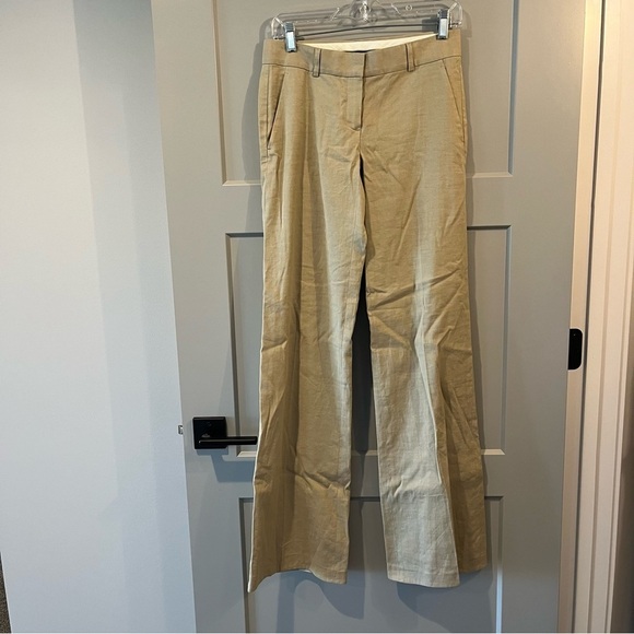 NWT Theory Size 2 Emery Deep Oat Beige Wide Leg Pants Linen Blend - Picture 2 of 8